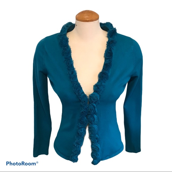 Turquoise Cardigan with Rosettes - M - Picture 1 of 3